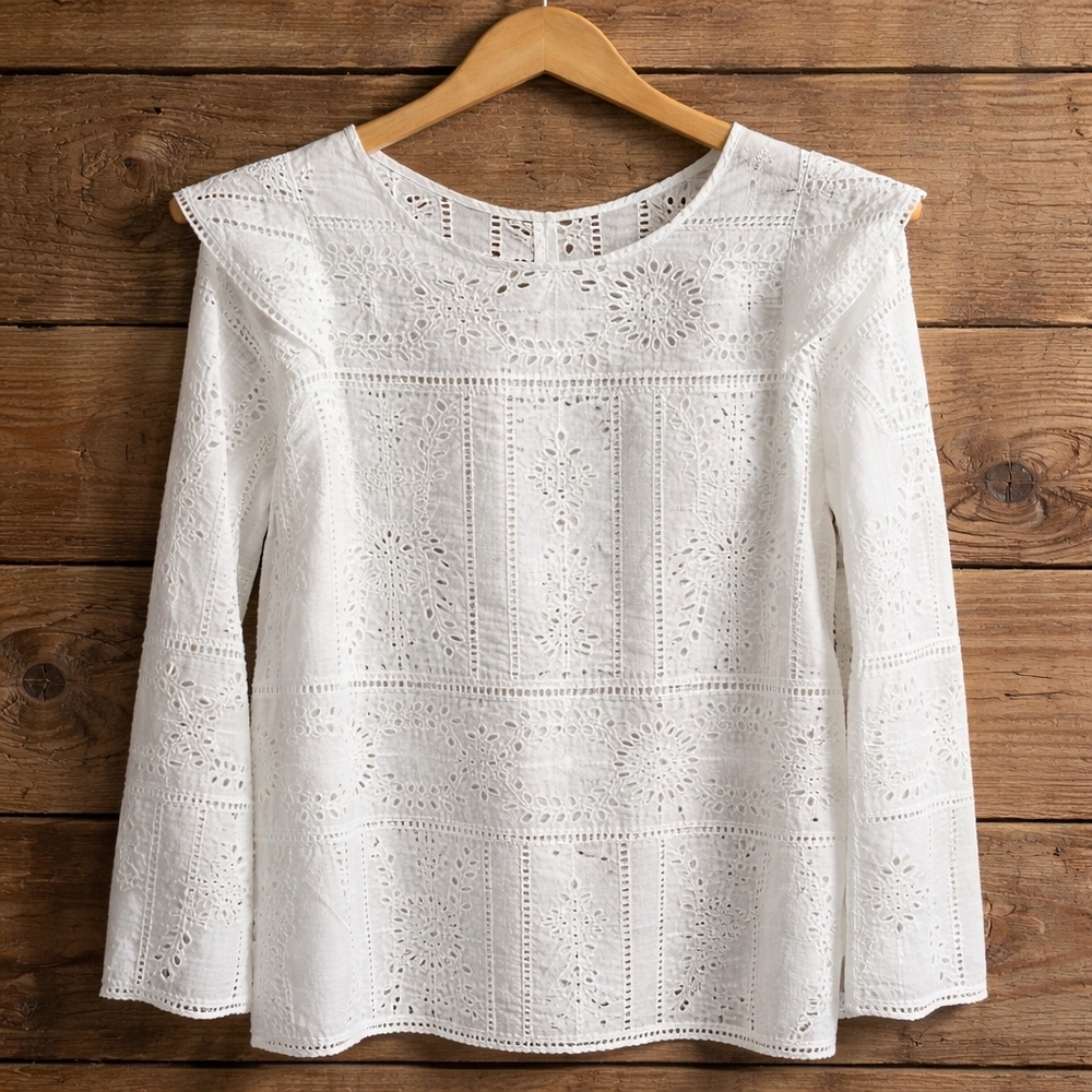 THE KOOPLES Women's Ruffle Eyelet Top - French 3 NWT